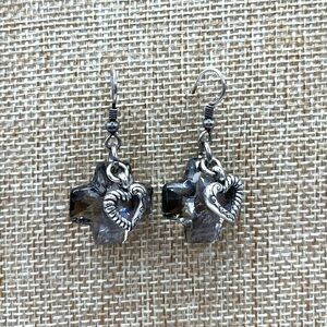 Brighton Crystal Karma Cross Earrings with Heart Charms Silver Plated Dangle